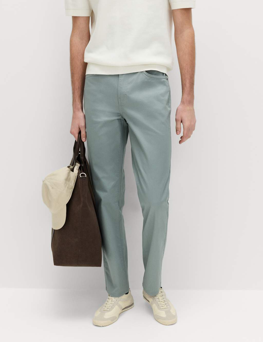 M&S Men's Straight Fit Textured 5 Pocket Trousers - 34/31in - Dark Sage
