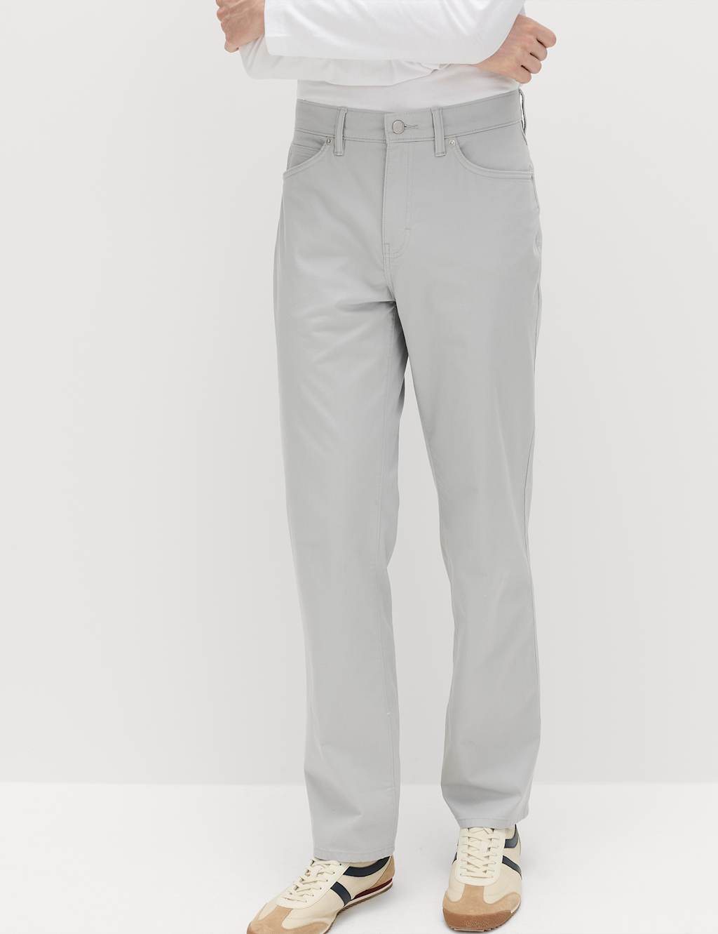 M&S Men's Straight Fit Textured 5 Pocket Trousers - 40/33in - Silver Grey