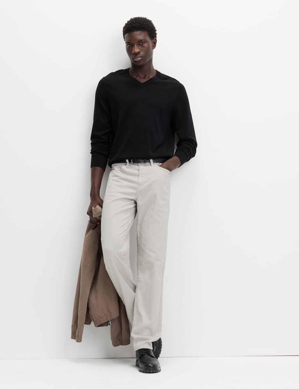 M&S Straight Fit Textured 5 Pocket Trousers Dove