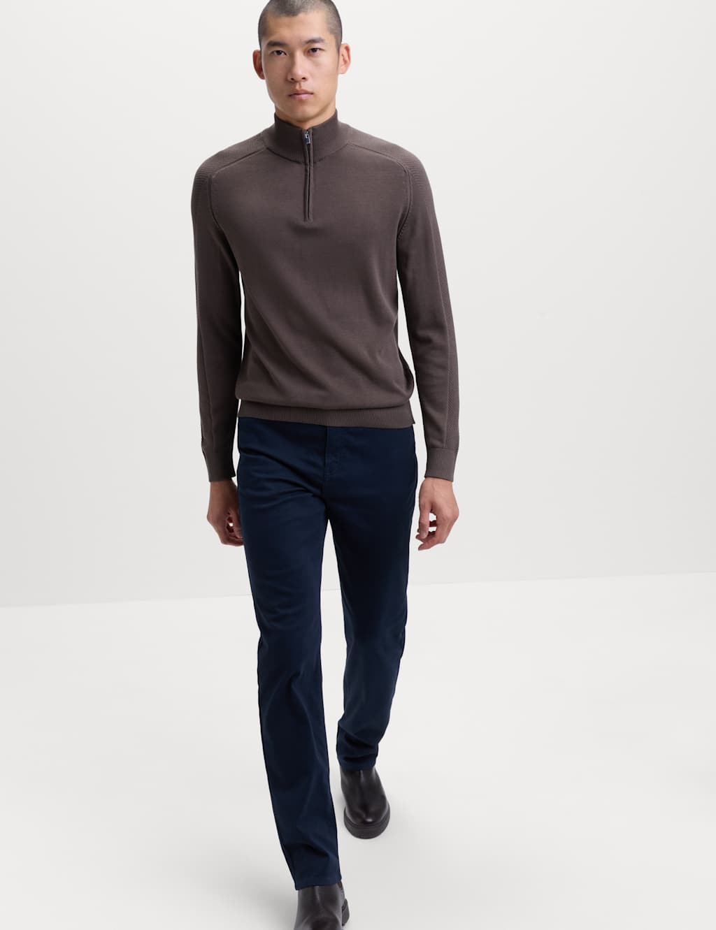 M&S Straight Fit Textured 5 Pocket Trousers Navy