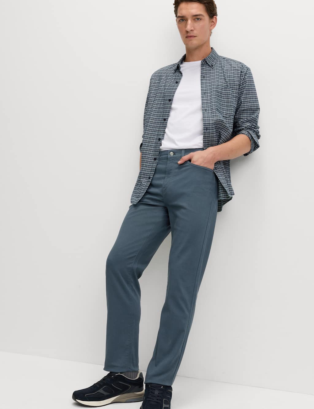 M&S Straight Fit Textured 5 Pocket Trousers Dark Slate
