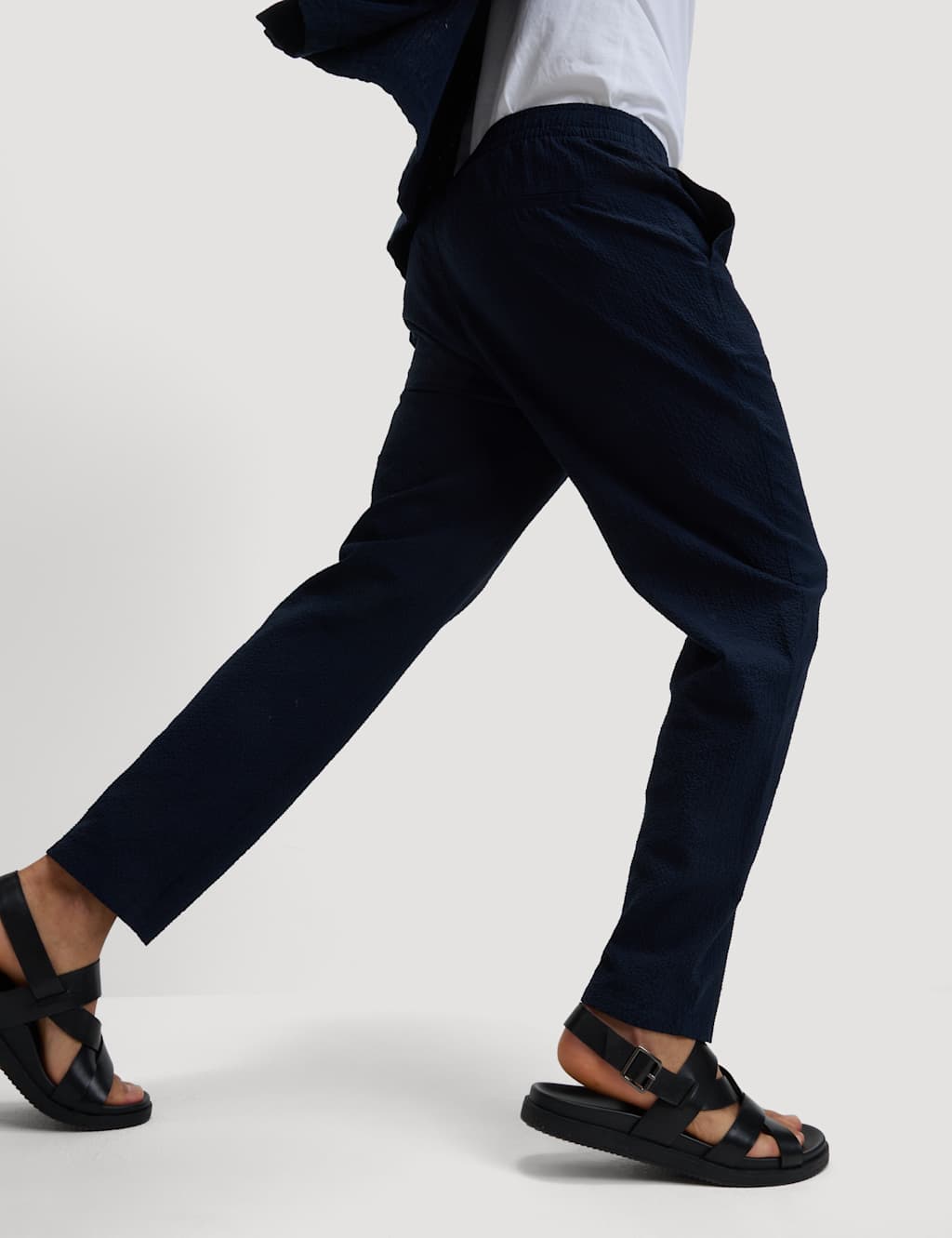 Tapered Fit Lightweight Seersucker Elasticated Waist Trousers