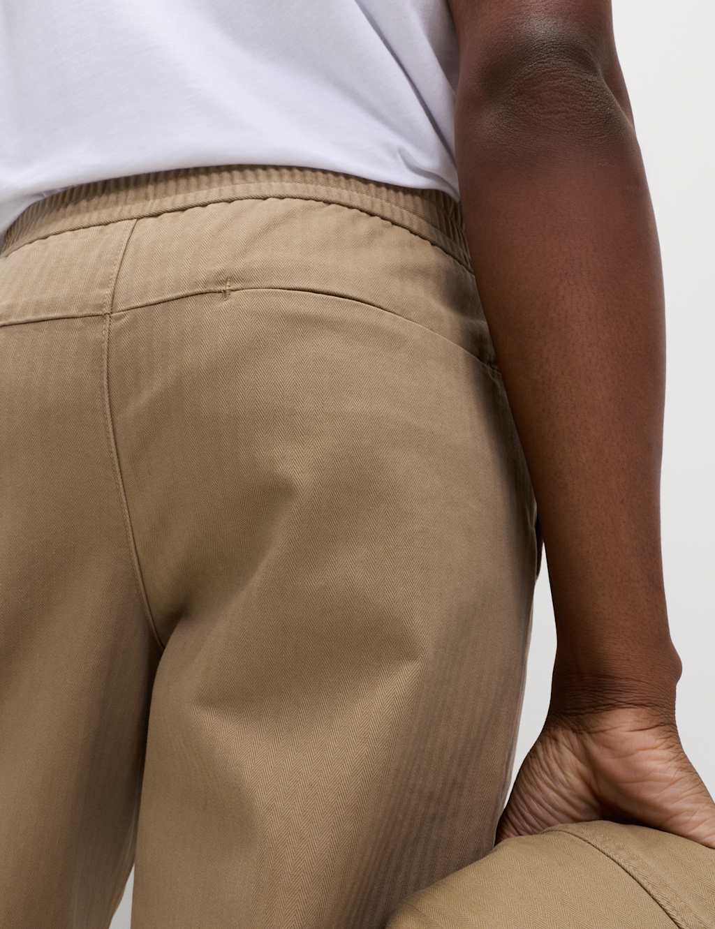 M&S Pure Cotton Herringbone Trousers Toffee