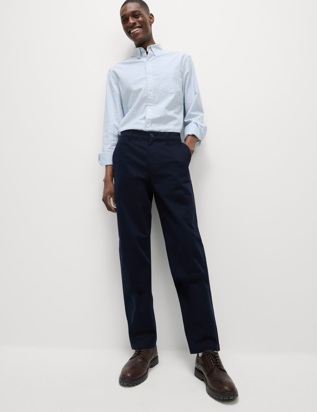 M&S Collection Men's Loose Fit Stretch Chinos - 38/29 - Navy, Cognac,Neutral Brown,Navy,Black,Faded 