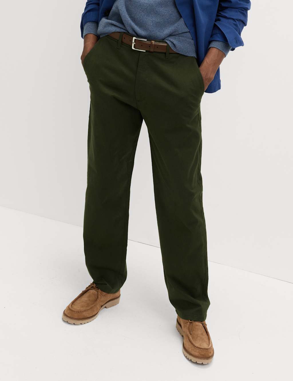 M&S Loose Fit Stretch Chinos Dark Khaki