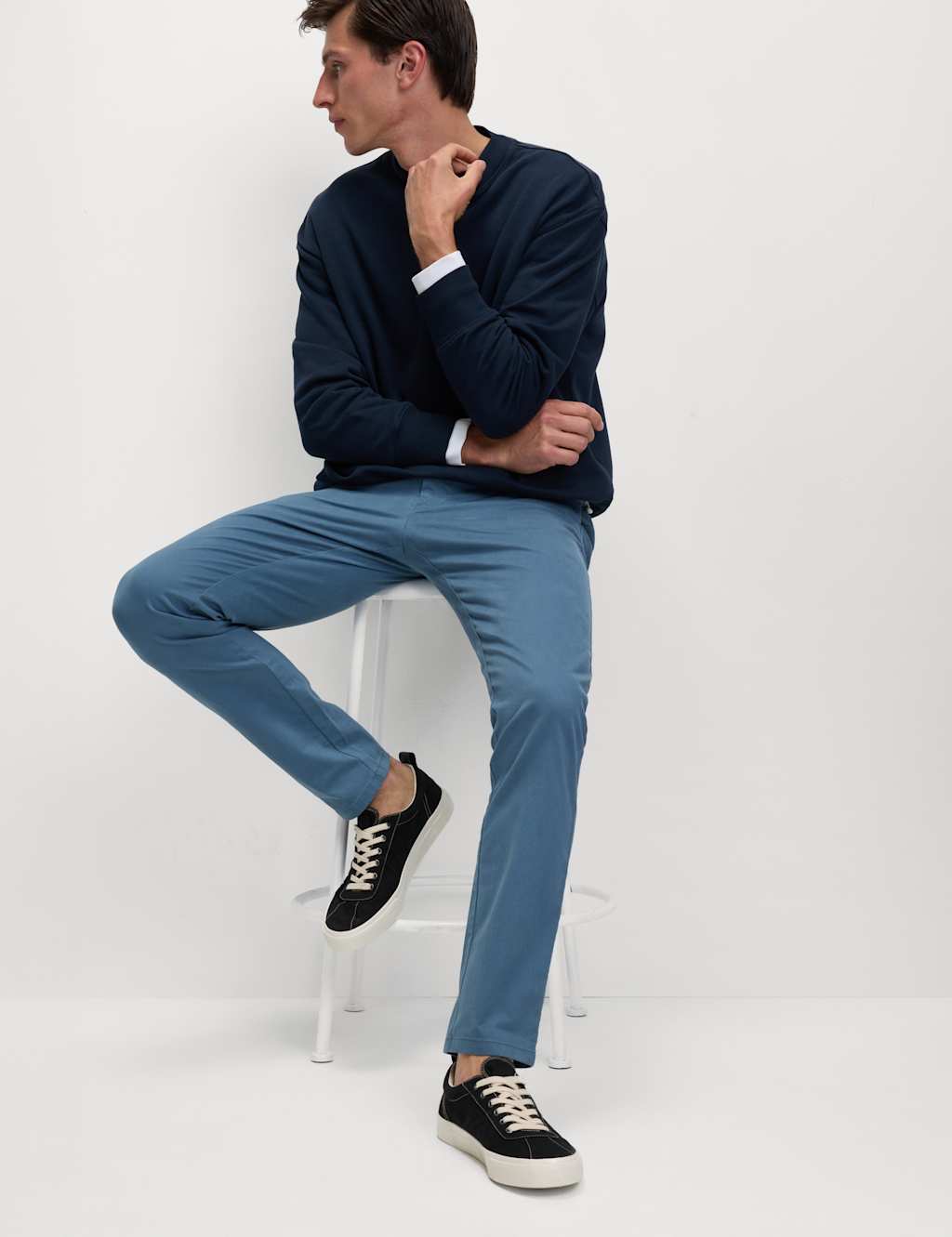 M&S Slim Fit Cotton Rich Stretch Chinos Air Force Blue