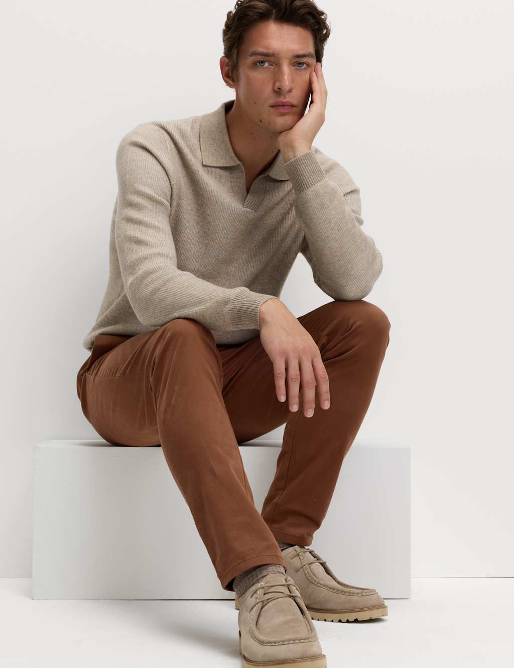 M&S Slim Fit Cotton Rich Stretch Chinos Nutmeg