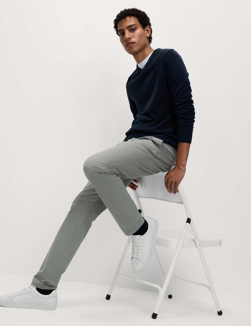 M&S Slim Fit Cotton Rich Stretch Chinos Ash Grey