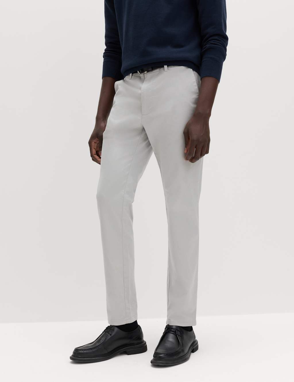 M&S Men's Slim Fit Cotton Rich Stretch Chinos - 32/33in - Silver