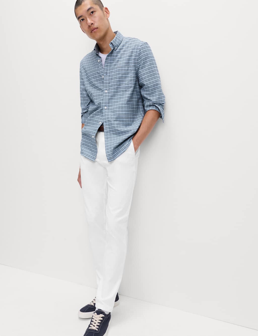 M&S Slim Fit Cotton Rich Stretch Chinos White