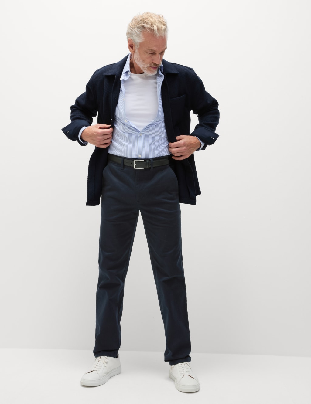 M&S Collection Men's Regular Fit Stretch Chinos - 38/33 - Dark Navy, Beige,Blue,Putty,Onyx,Dusted Mauve,Medium Blue,Light Green,Black Mix,Neutral Brown,Dark Navy,White Mix,Dark Pewter,Ash Grey,Dark Marine,Faded Khaki,Mole
