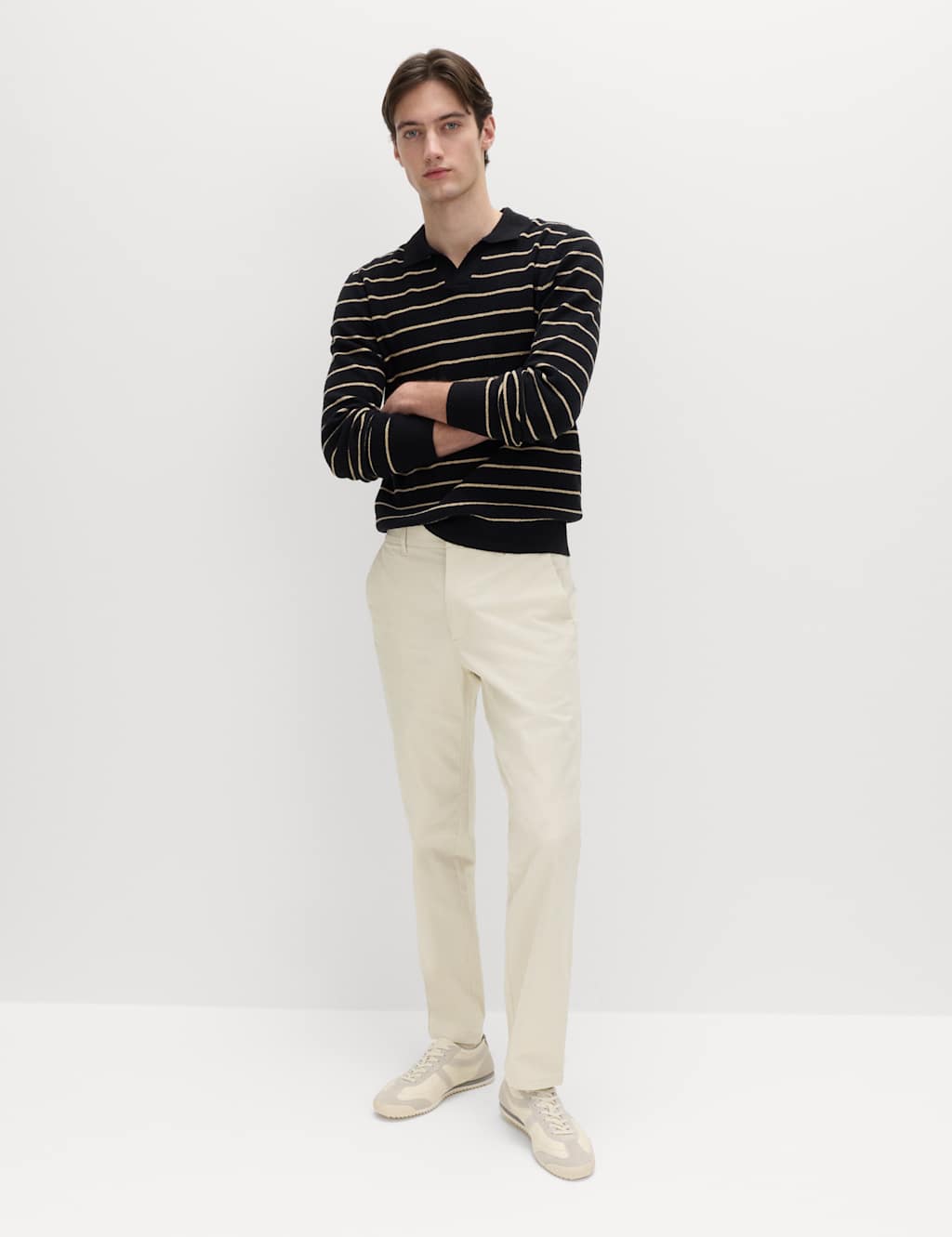 M&S Men's Regular Fit Stretch Chinos - 34/33in - Ecru