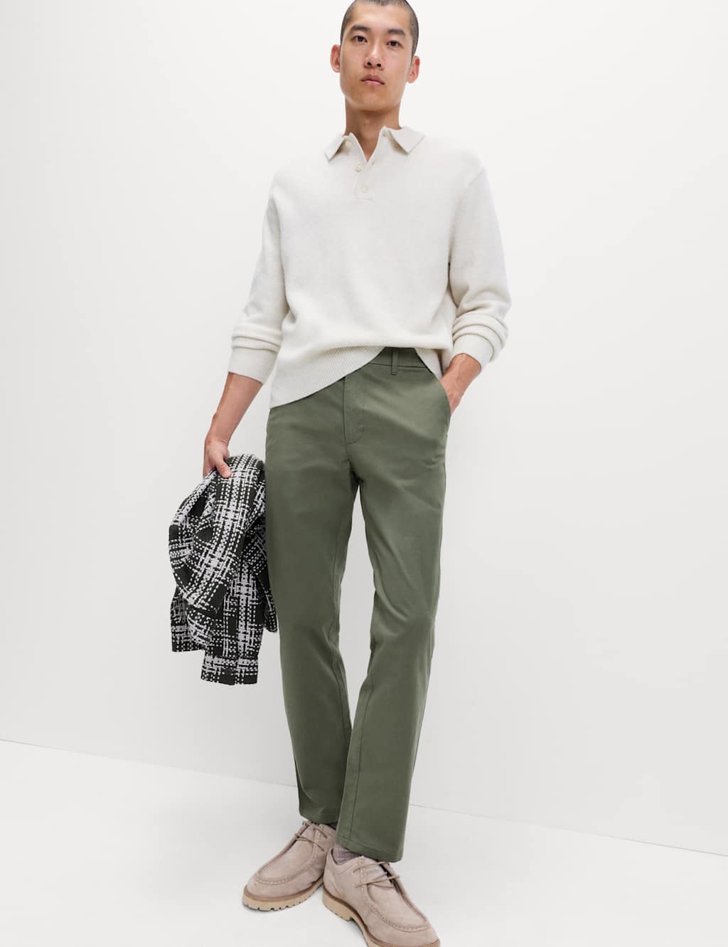 M&S Regular Fit Stretch Chinos Moss Green