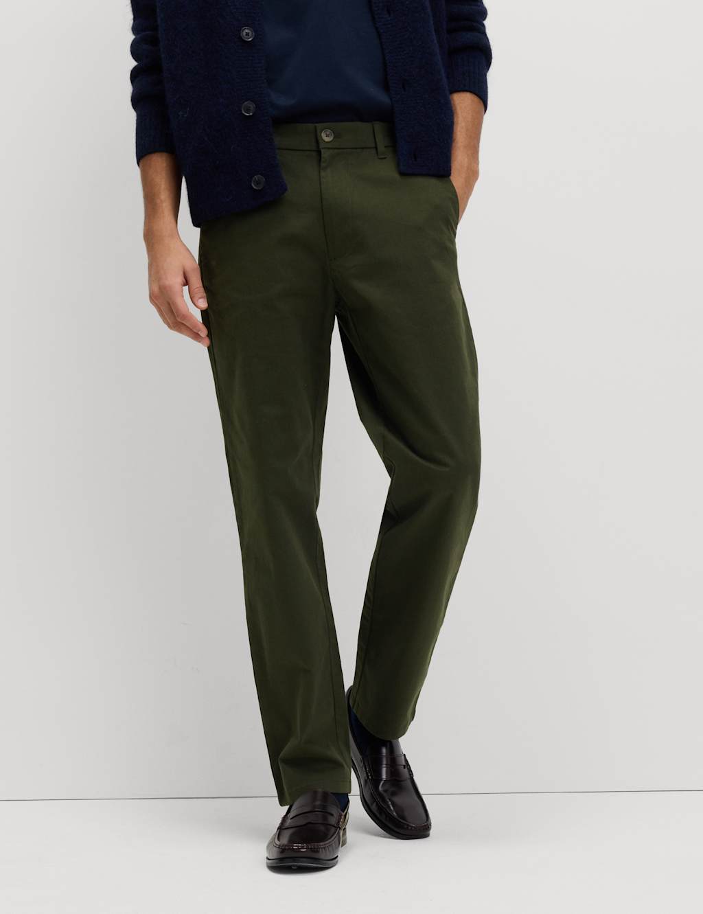 M&S Regular Fit Stretch Chinos Dark Khaki
