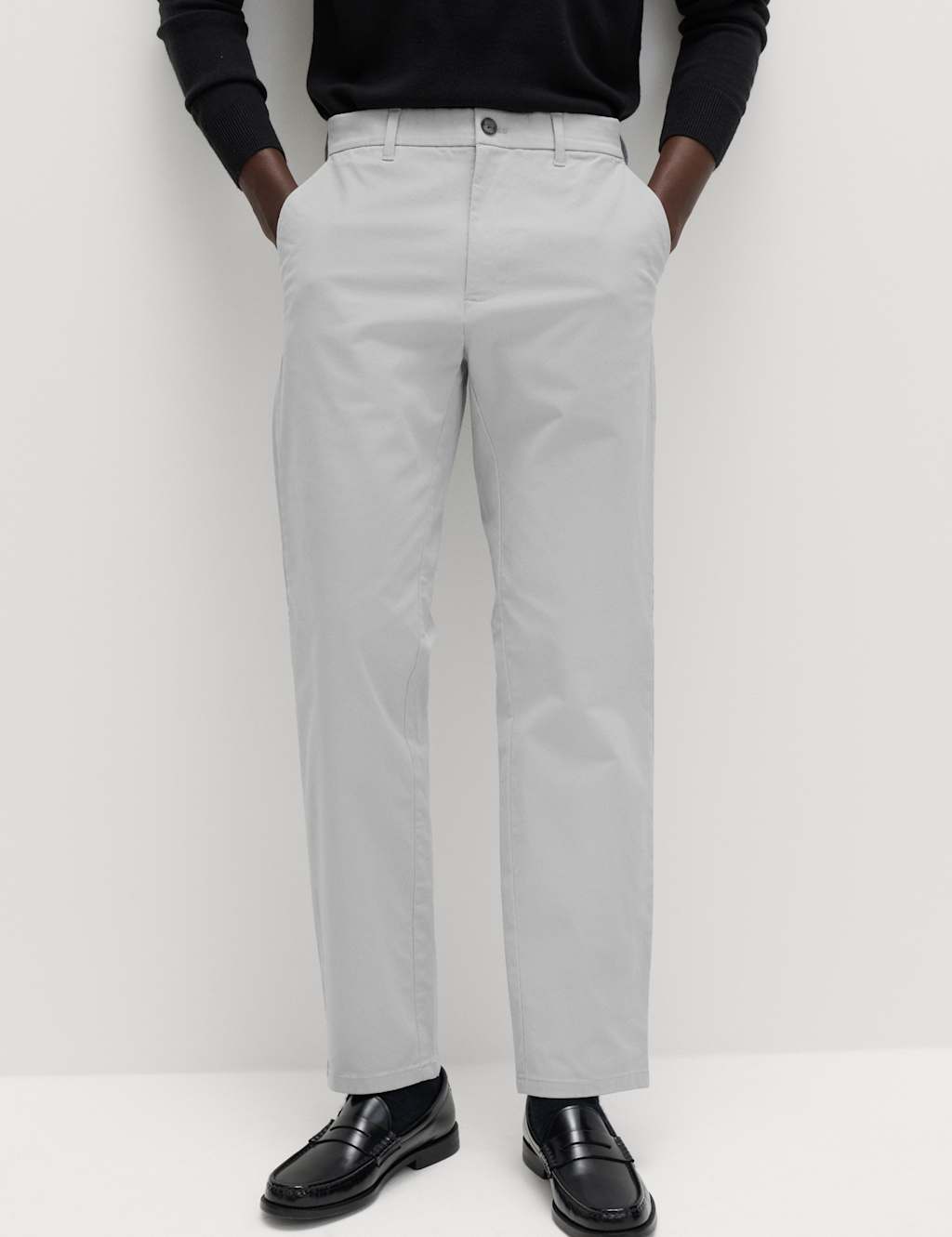 M&S Men's Regular Fit Stretch Chinos - 42/31in - Silver