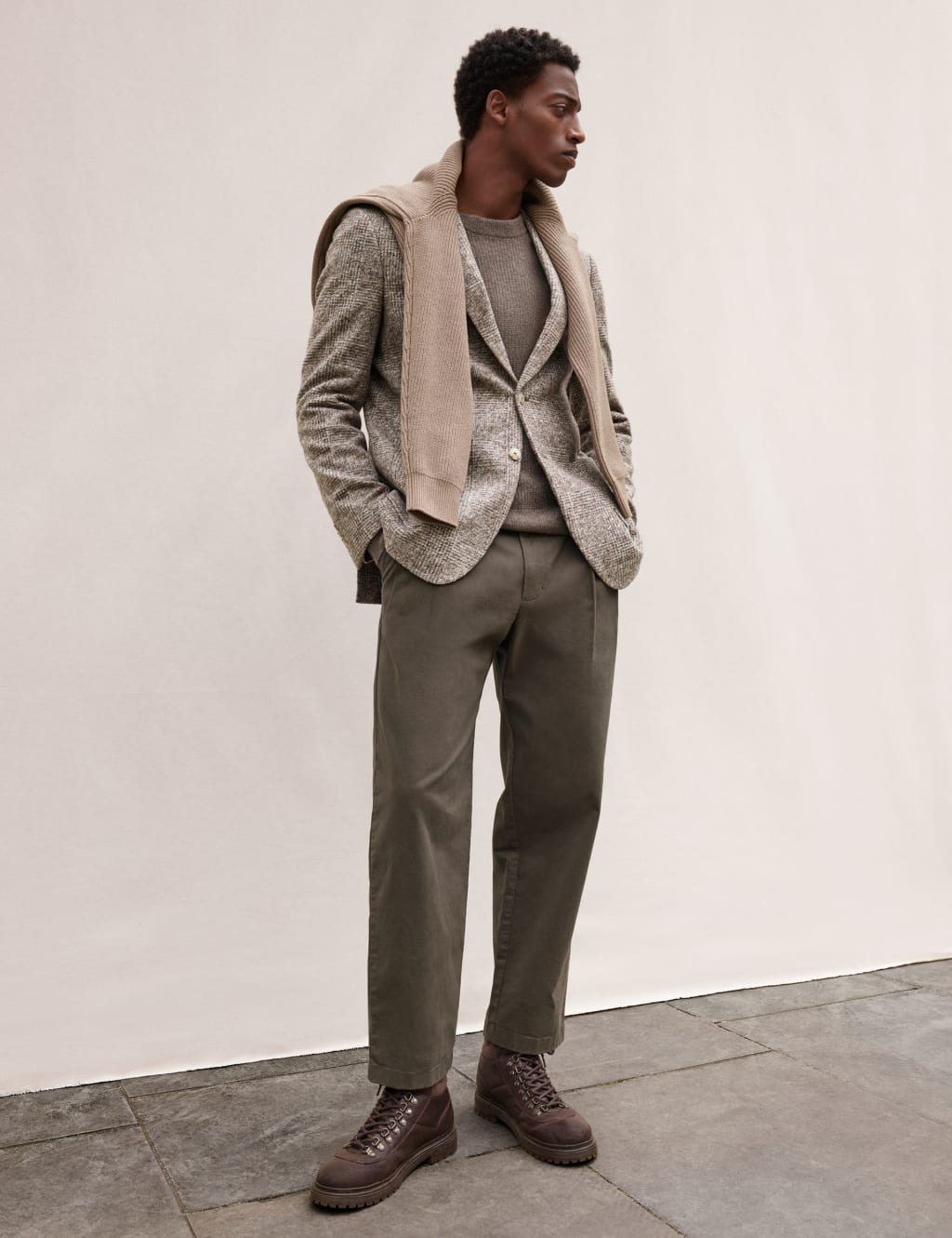 Tapered Fit Twin Pleat Stretch Chinos