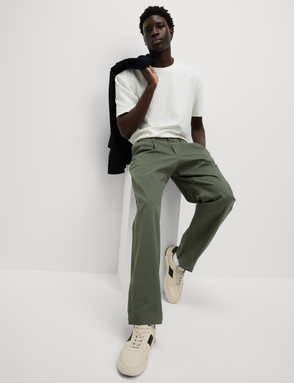 Tapered Fit Twin Pleat Stretch Chinos
