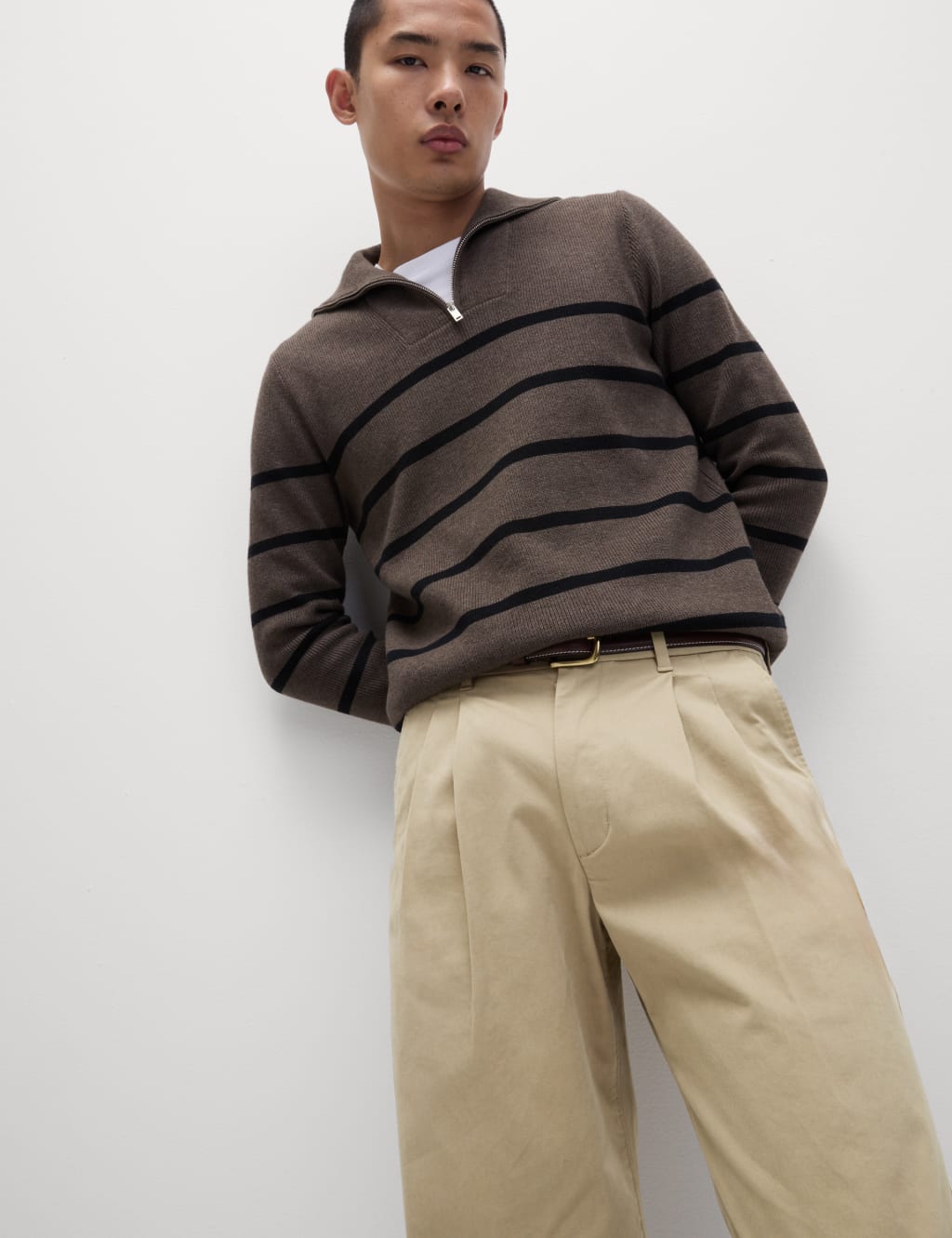 Tapered Fit Twin Pleat Stretch Chinos