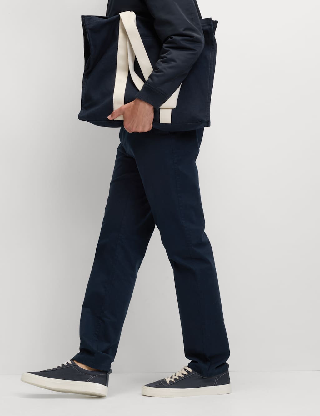 M&S Regular Fit Elasticated Waist Chinos Navy