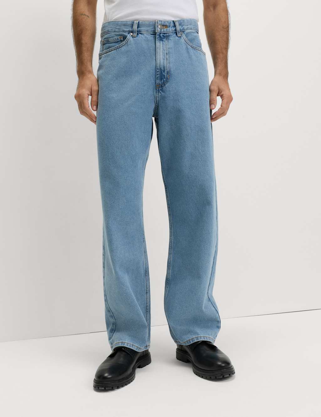 M&S Loose Fit Pure Cotton Rigid Jeans Light Blue Mix