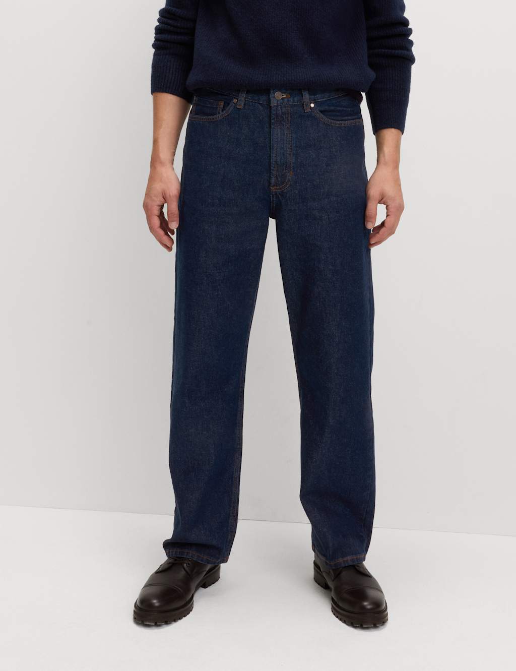 M&S Loose Fit Pure Cotton Rigid Jeans Indigo