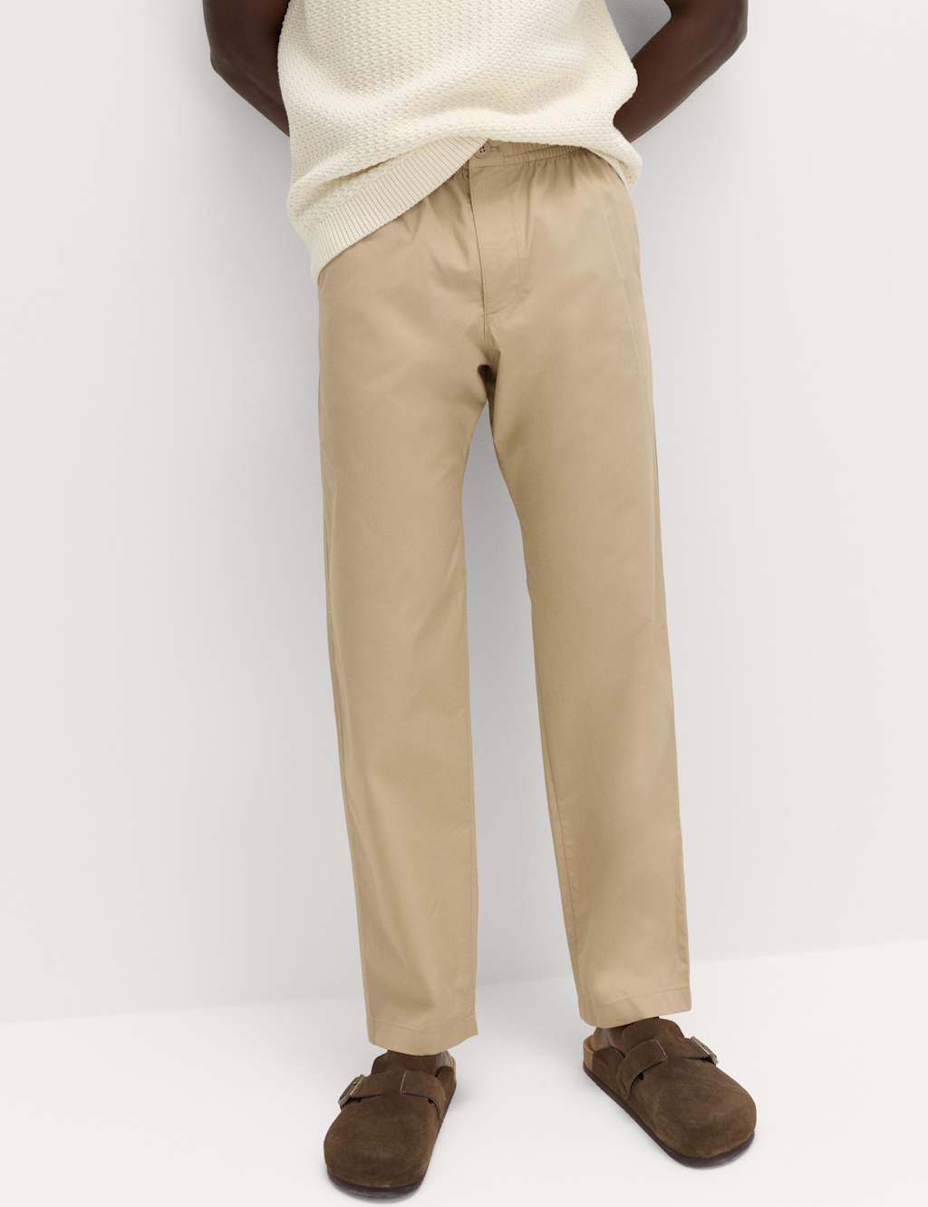 M&S Men's Loose Tapered Fit Lightweight Trousers - M - Sand