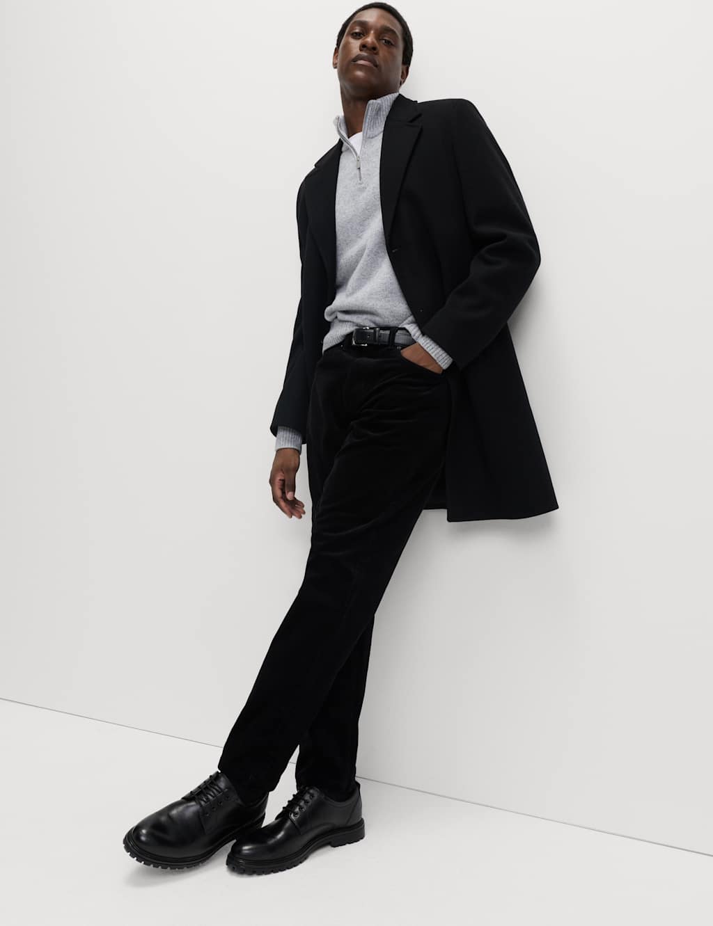 M&S Straight Fit Luxury Corduroy 5 Pocket Trousers Black