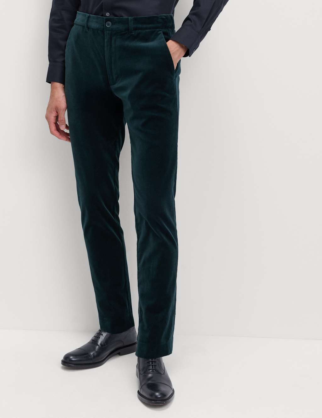 M&S Slim Fit Velvet Stretch Trousers Pine Green