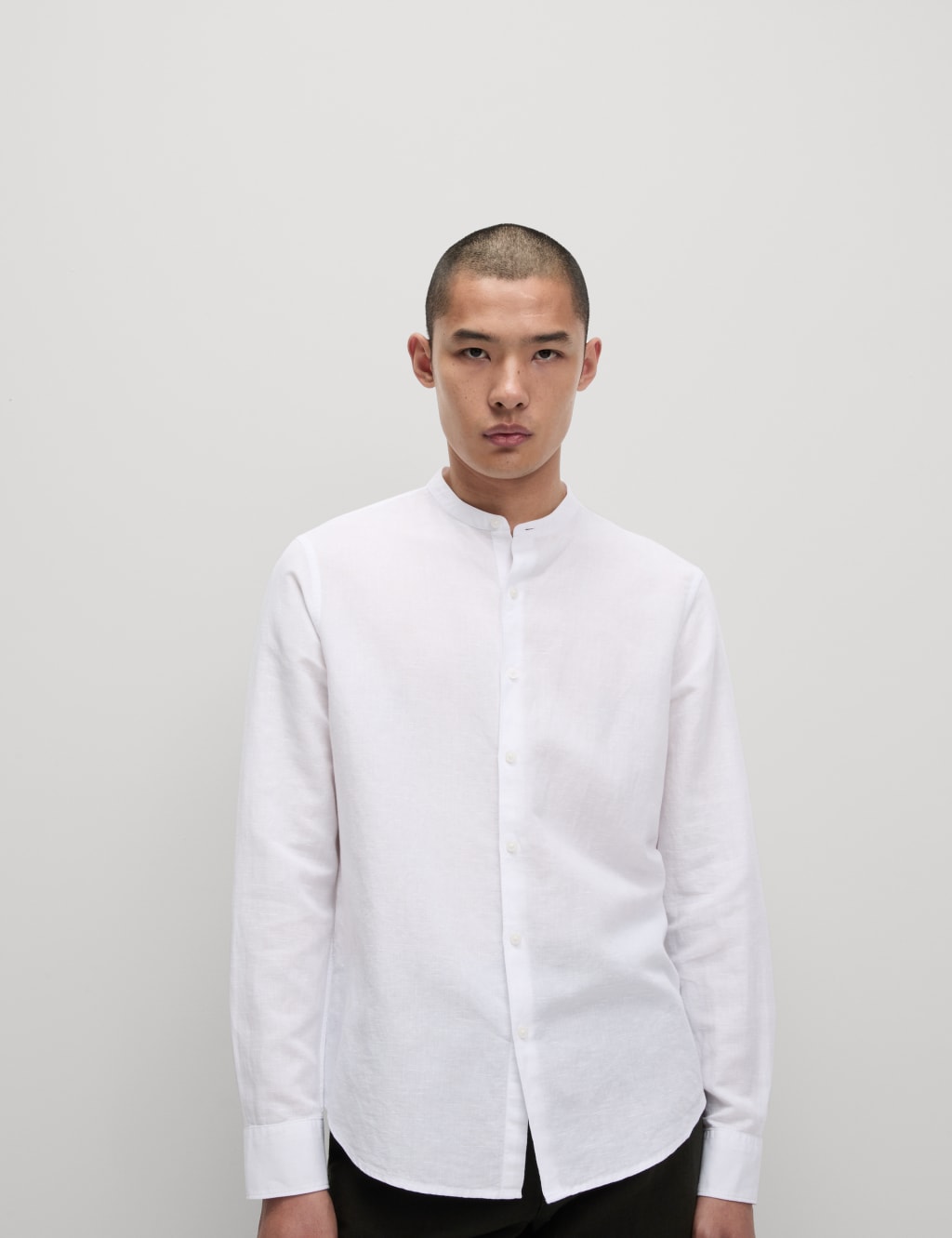 Linen Cotton Grandad Collar Shirt