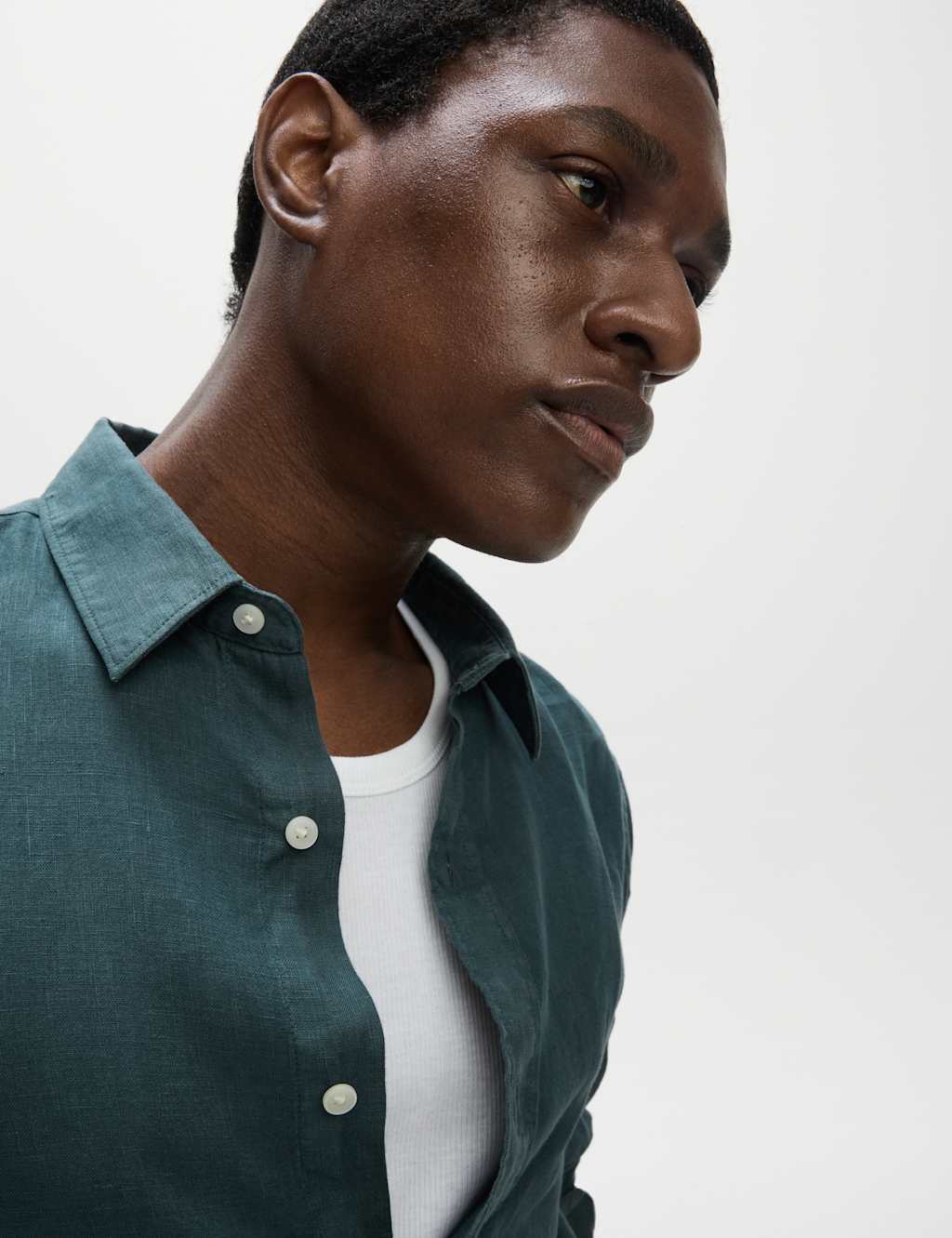 M&S Pure Linen Garment Dye Shirt Green