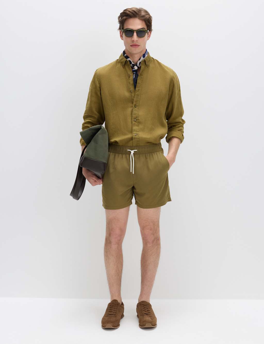M&S Men's Pure Linen Garment Dye Shirt - 2XL - Olive