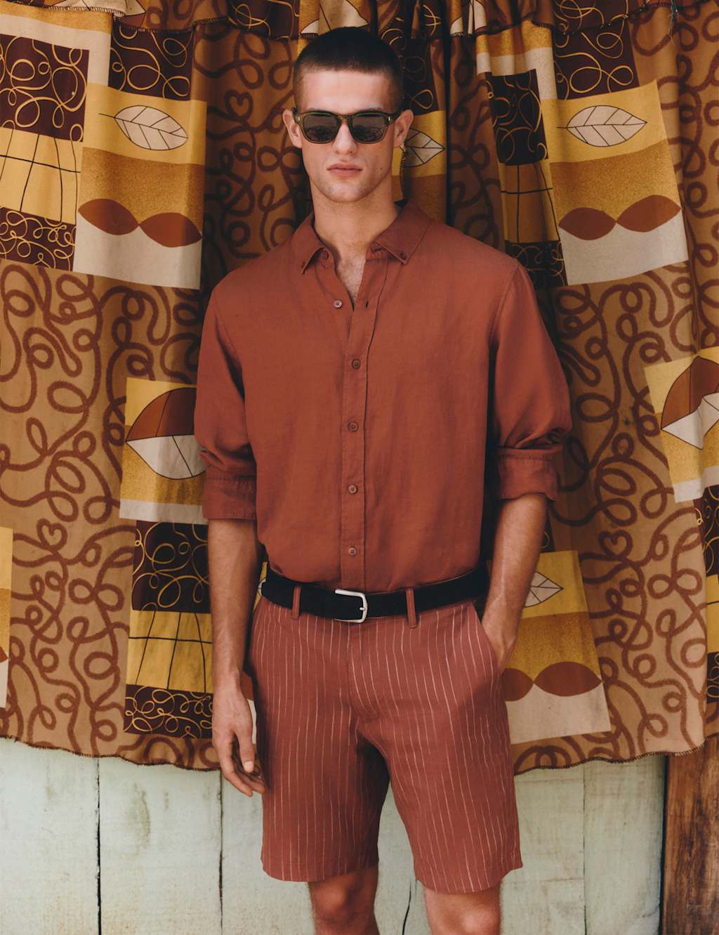 M&S Men's Pure Linen Garment Dye Shirt - S - Rust