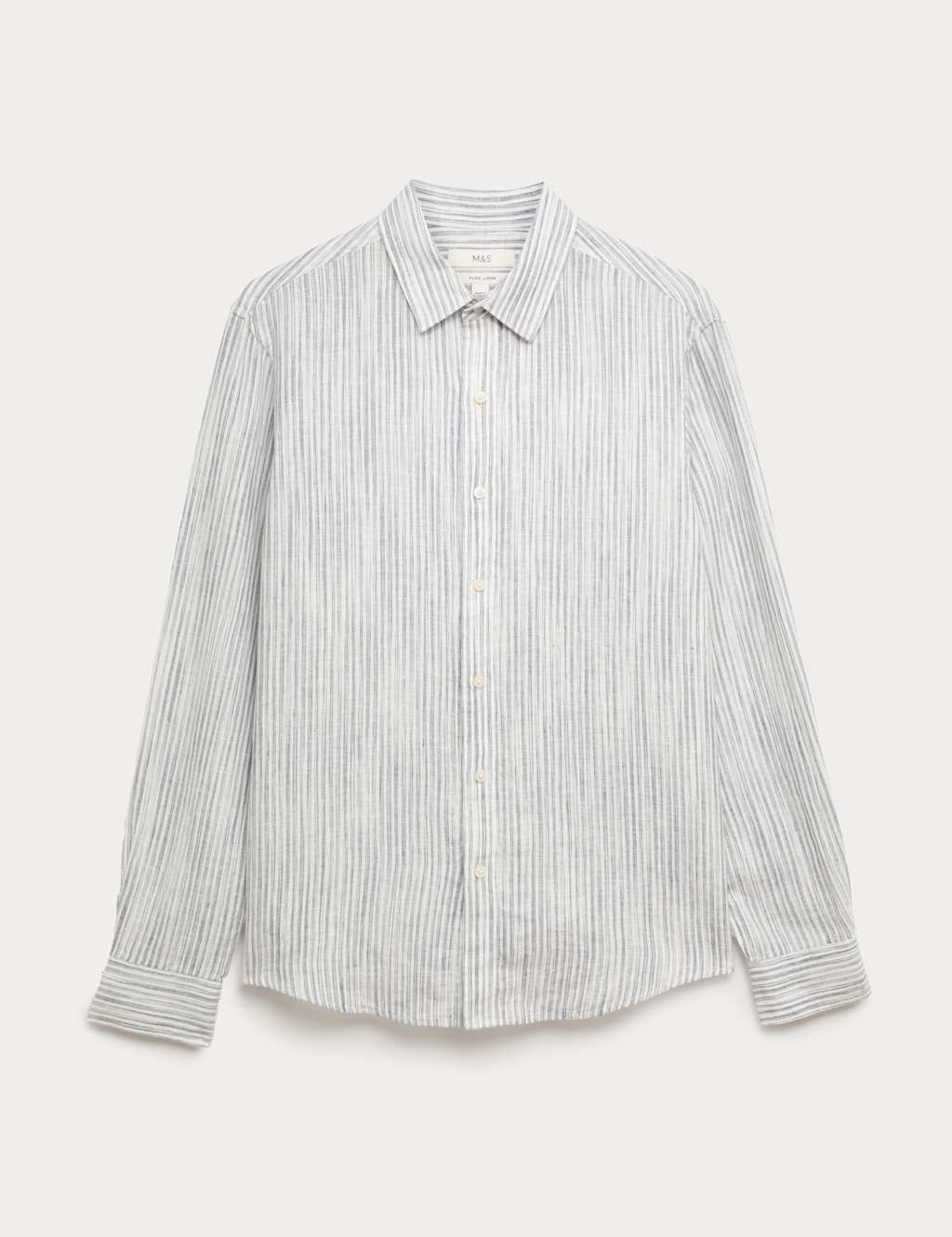 M&S Men's Pure Linen Striped Shirt - M - Pale Blue Mix