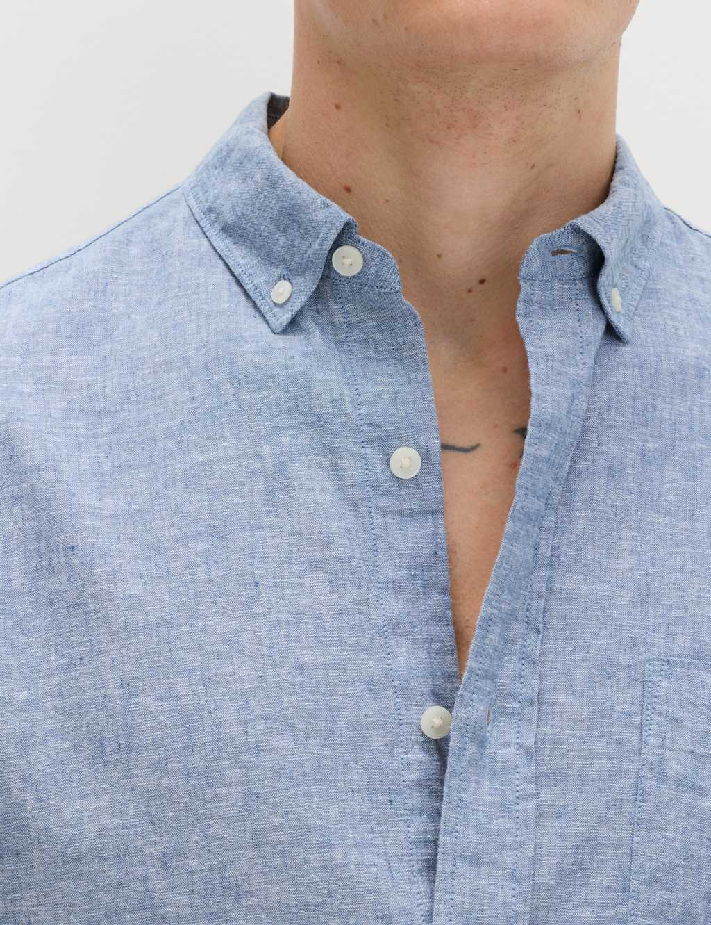 M&S Men's Regular Fit Cotton Linen Blend Shirt - 2XL - Chambray