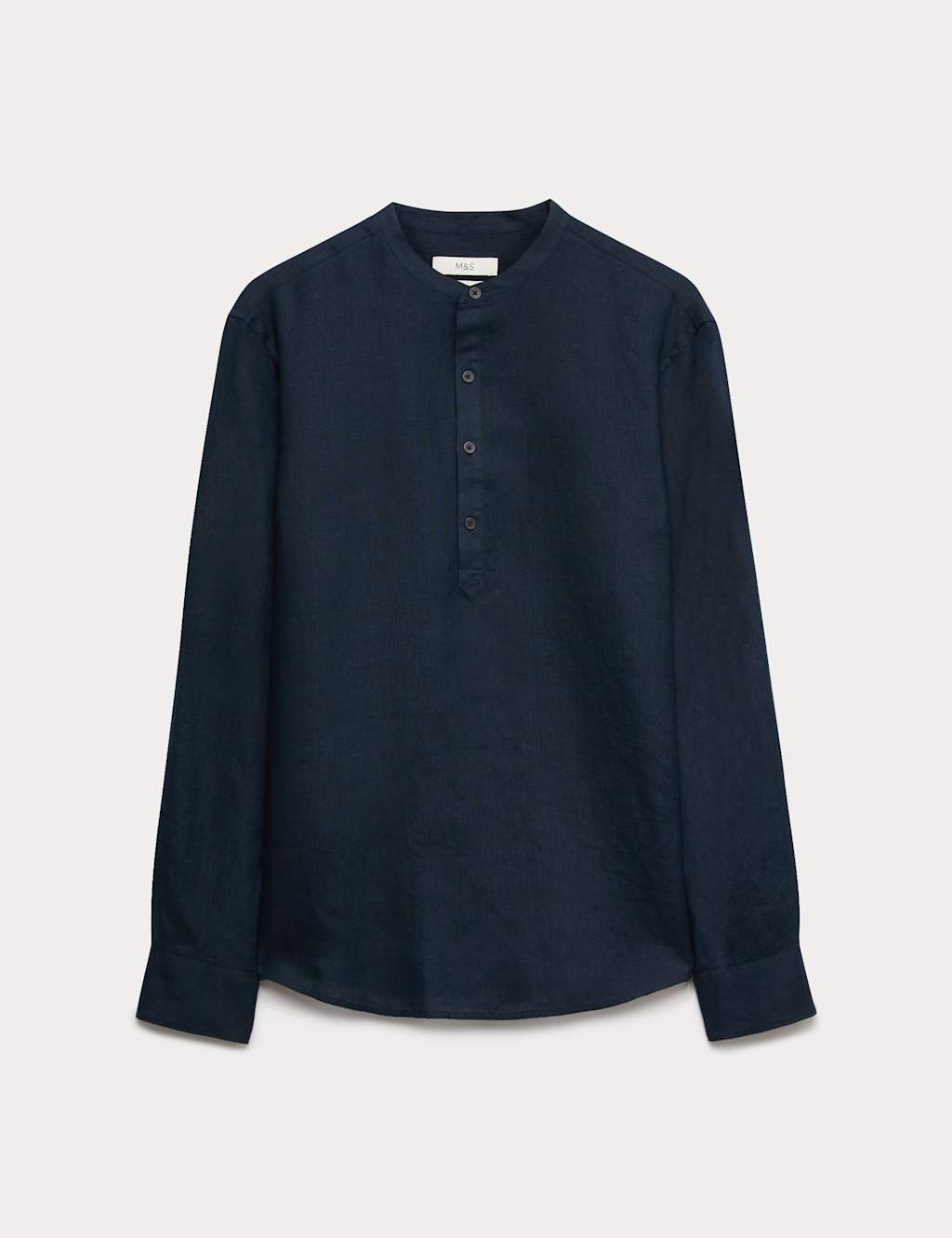 M&S Men's Pure Linen Grandad Collar Shirt - S - Navy