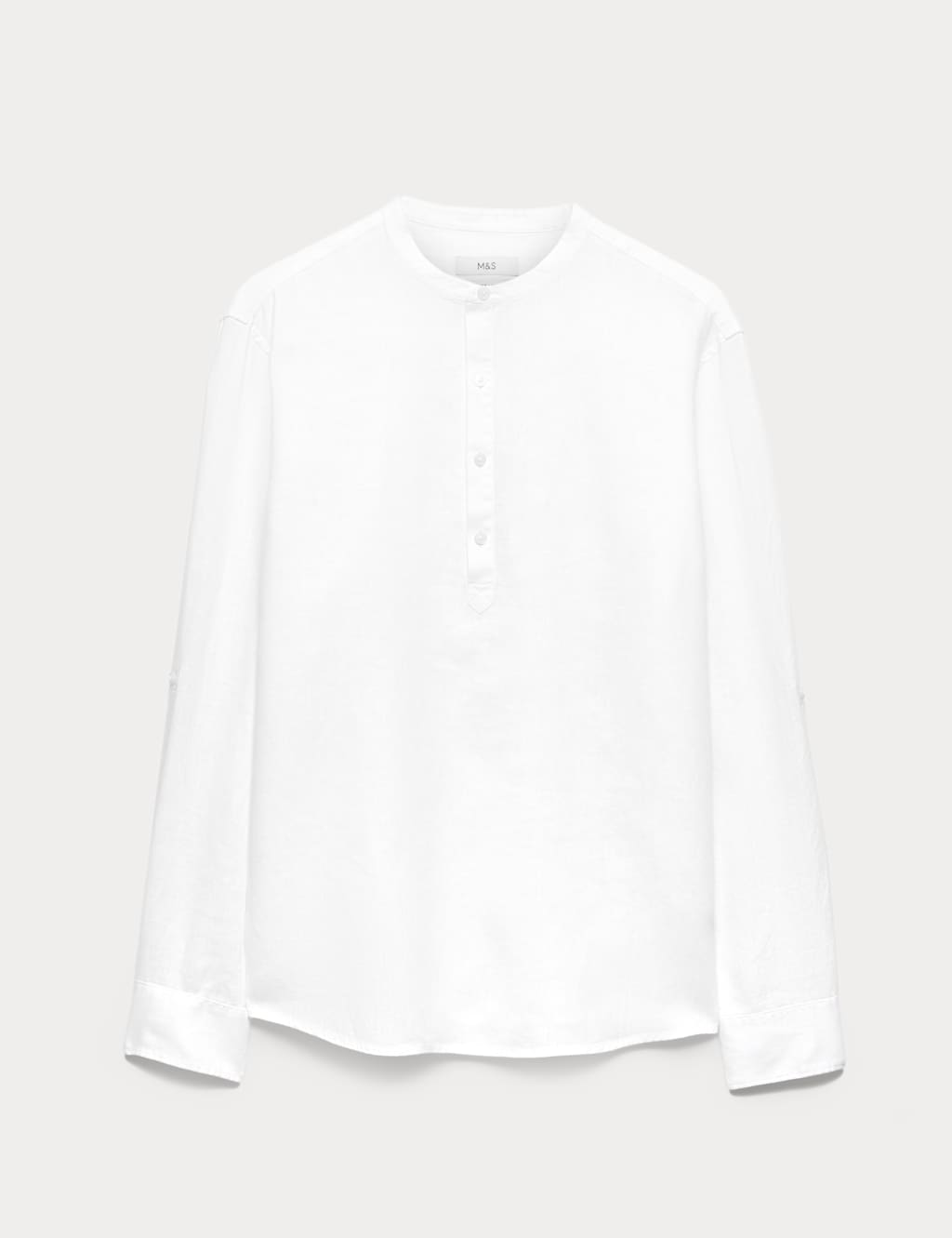 M&S Men's Pure Linen Grandad Collar Shirt - M - White
