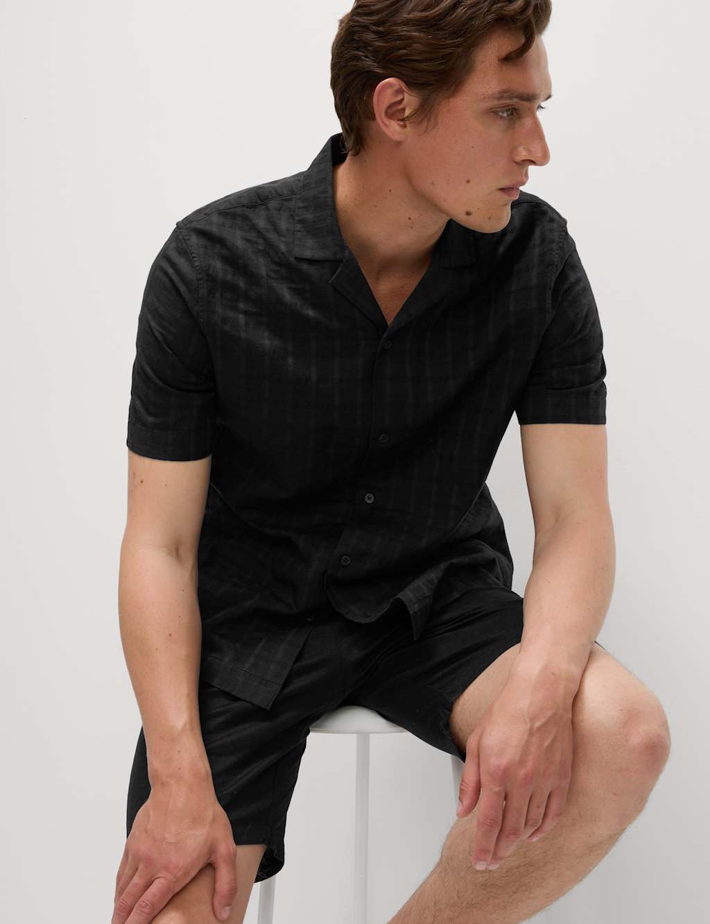 M&S Regular Fit Cotton Rich Textured Shirt Black