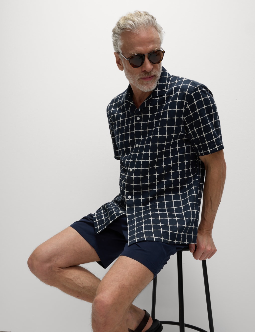 Pure Cotton Geo Print Cuban Collar Shirt