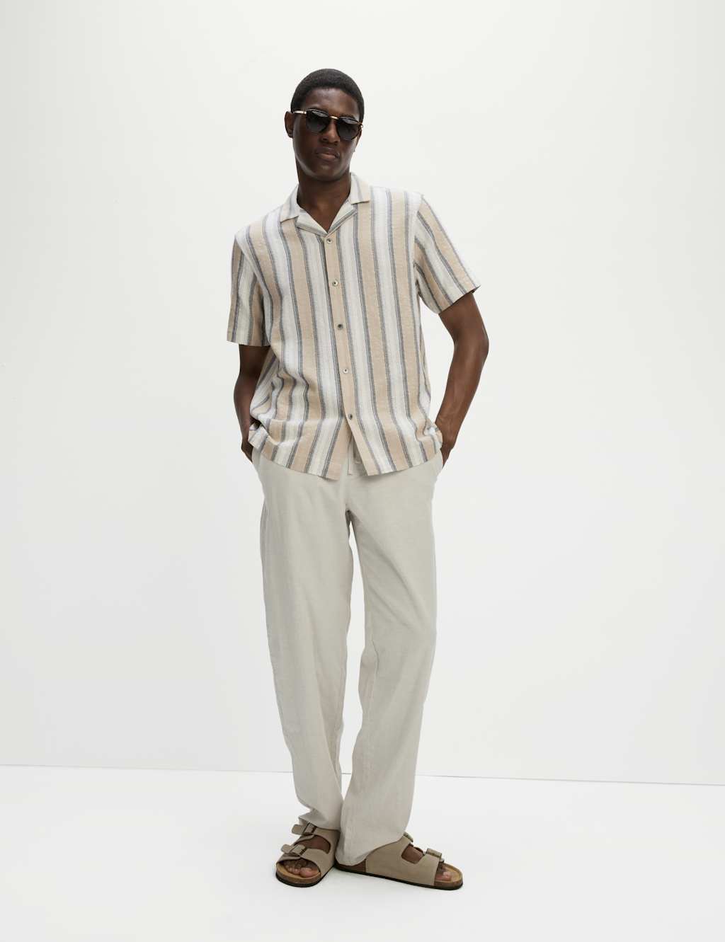 M&S Pure Cotton Striped Short Sleeve Shirt Blue Mix