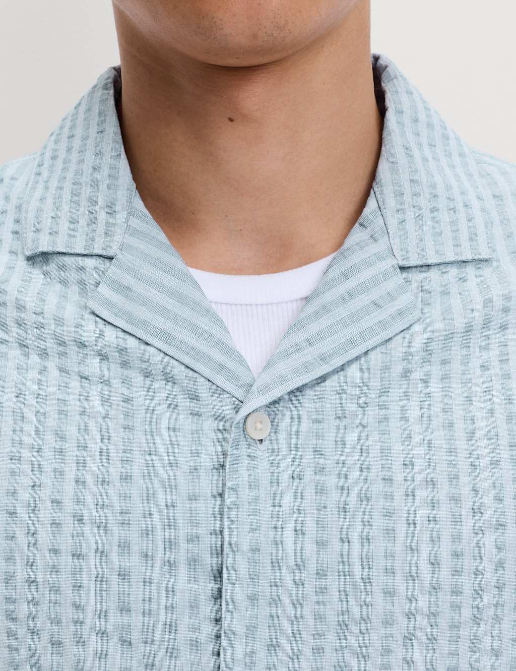 M&S Pure Cotton Seersucker Short Sleeve Shirt Slate Blue