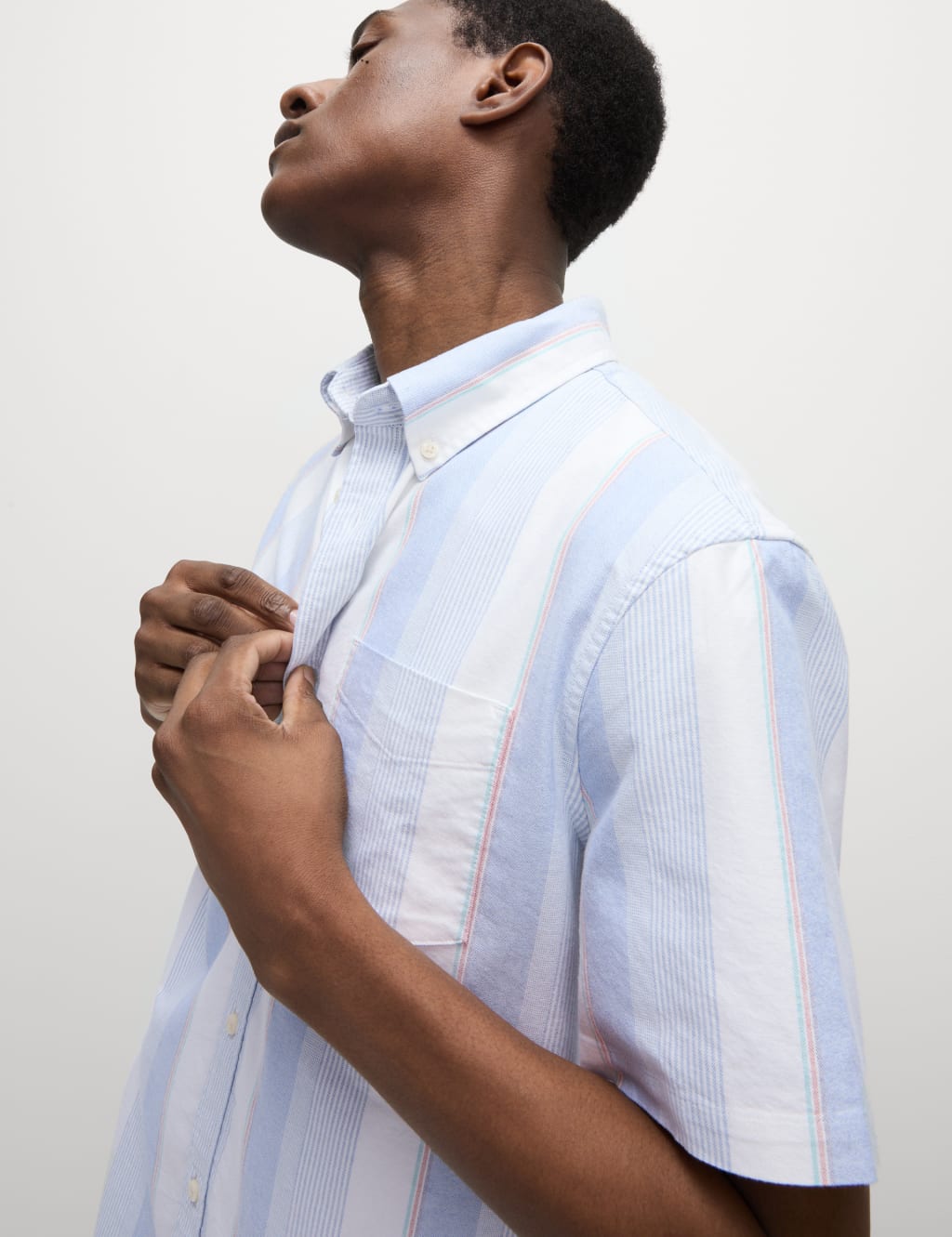 M&S Cotton Rich Striped Shirt Blue Mix