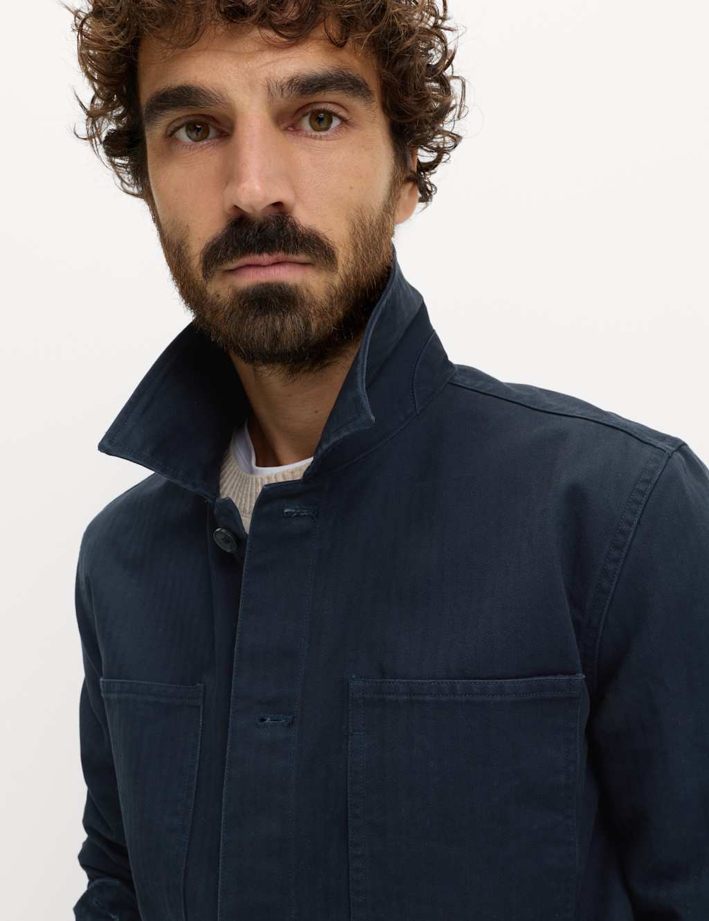 M&S Pure Cotton Herringbone Overshirt? Dark Navy