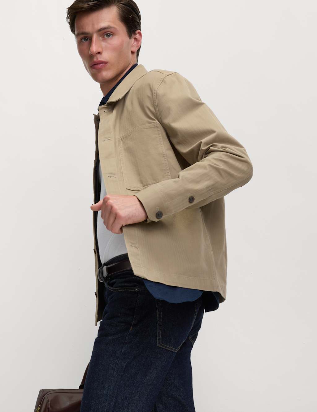 M&S Pure Cotton Herringbone Overshirt? Natural