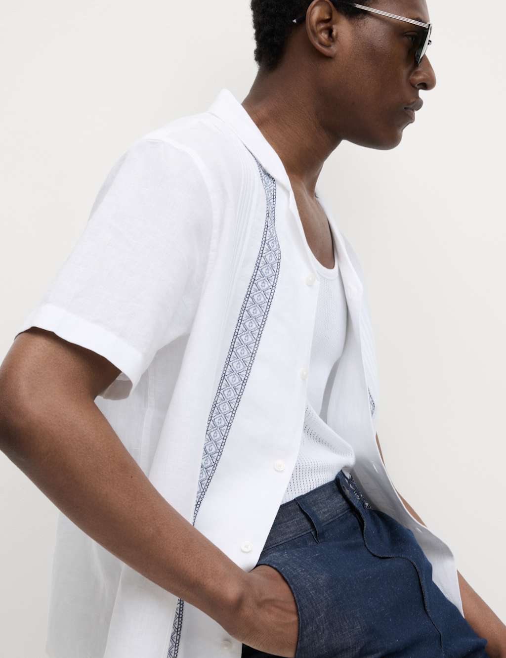 Cotton Linen Blend Embroidered Shirt