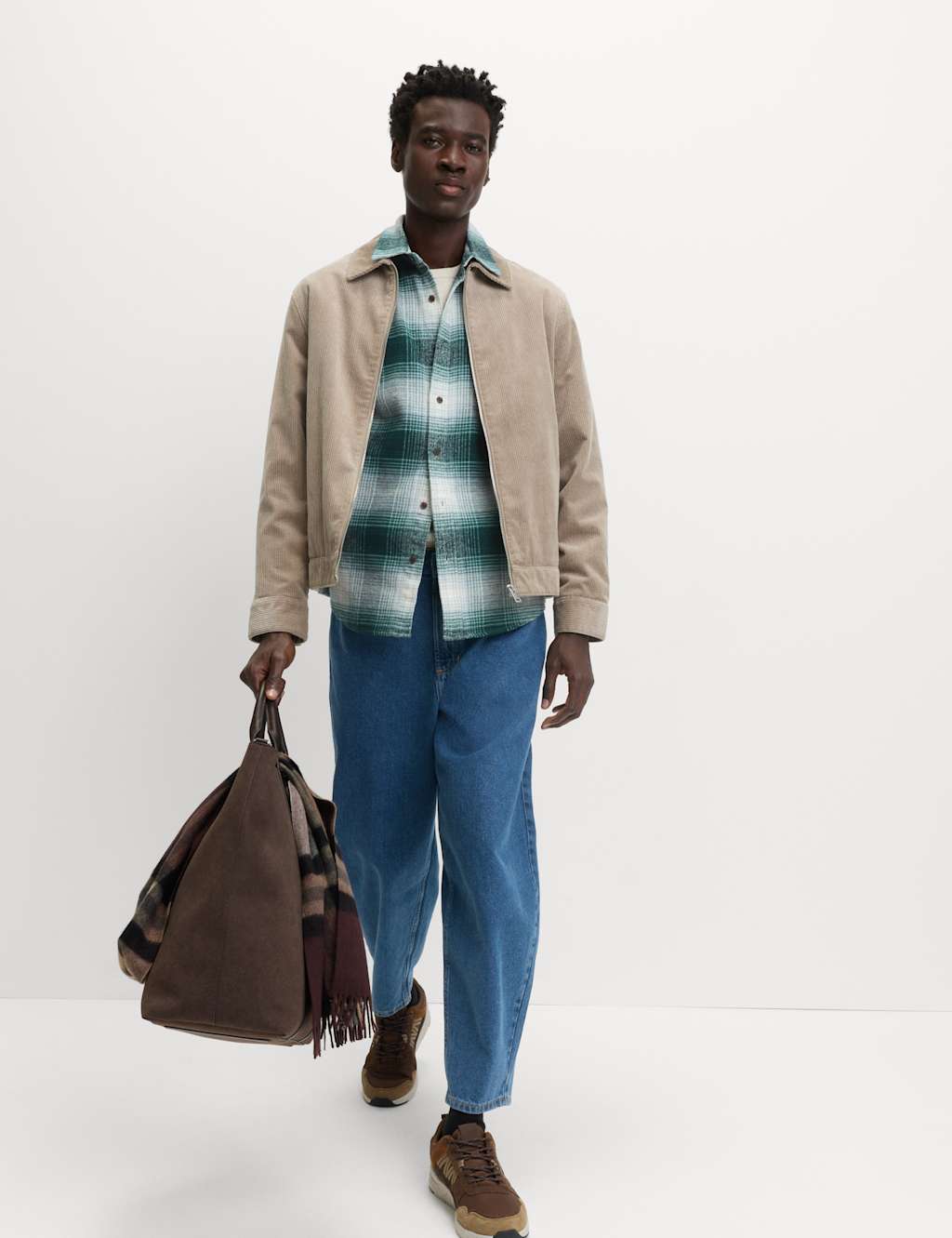 M&S Pure Cotton Checked Flannel Shirt Dark Green Mix