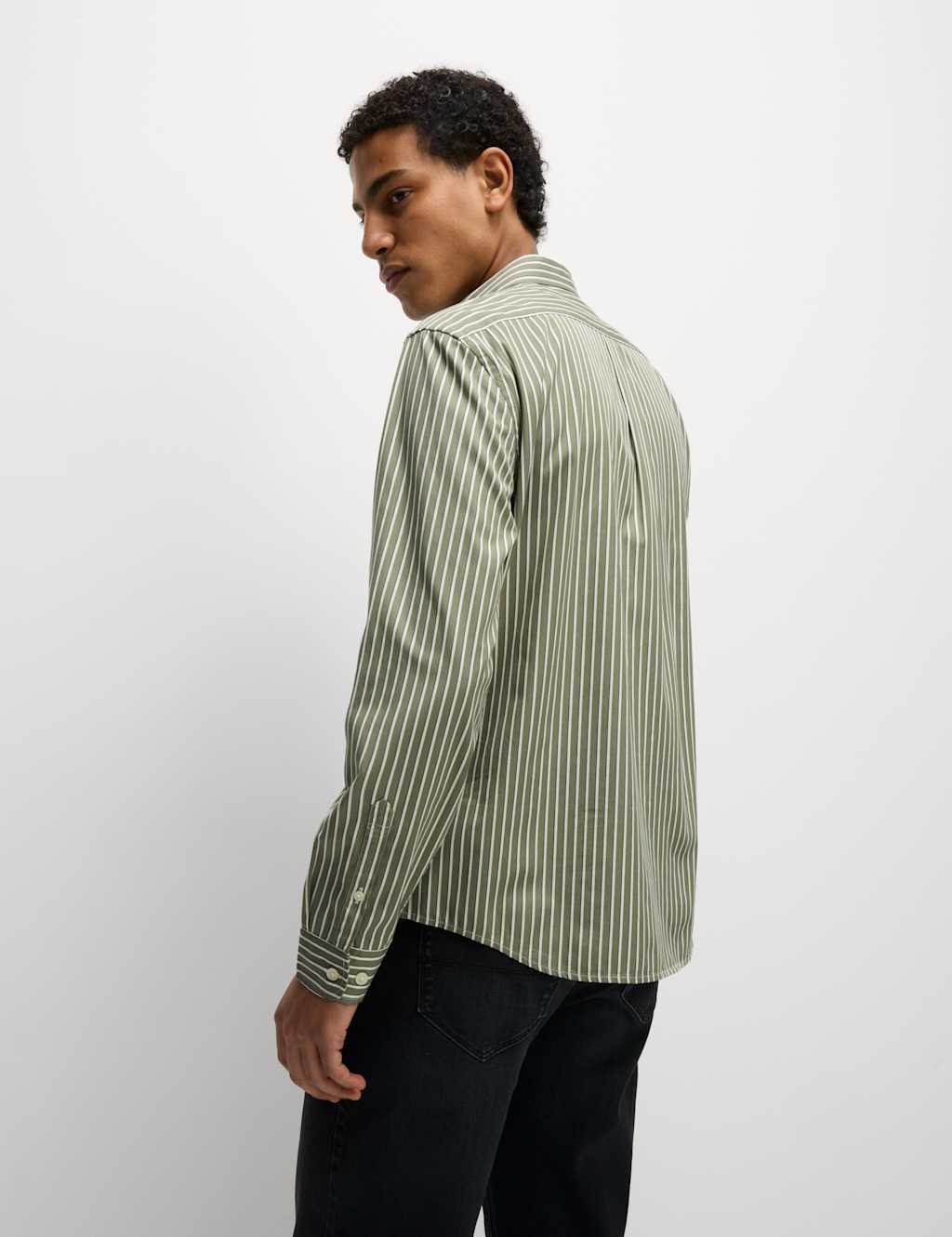 M&S Regular Fit Pure Cotton Striped Oxford Shirt Khaki Mix