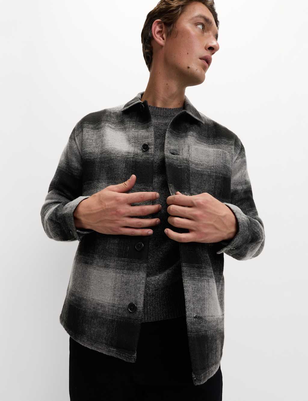 M&S Brushed Checked Overshirt Black Mix