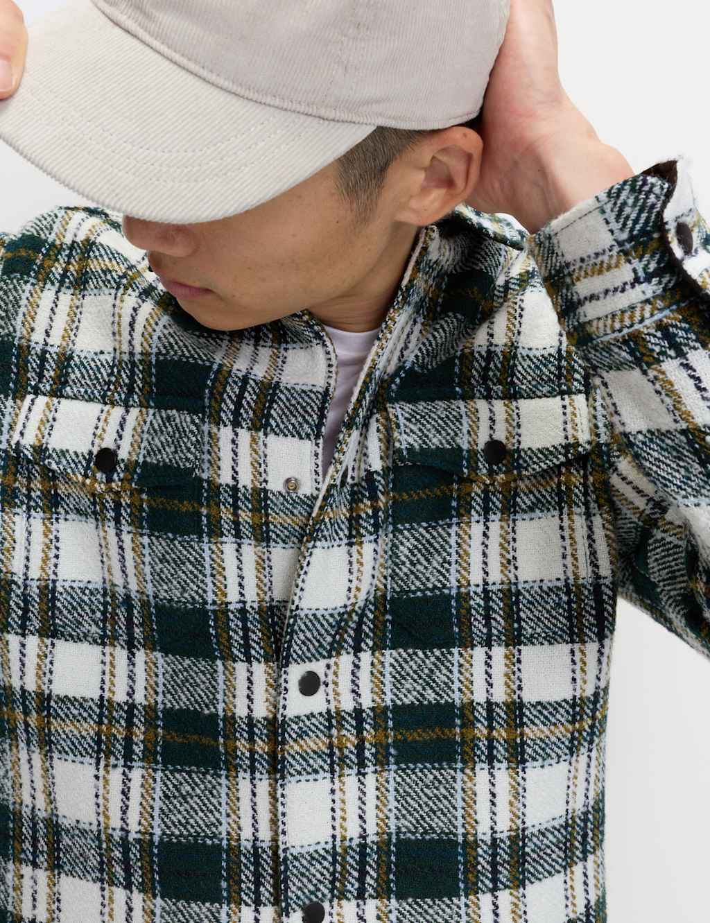 M&S Regular Fit Checked Overshirt Green Mix