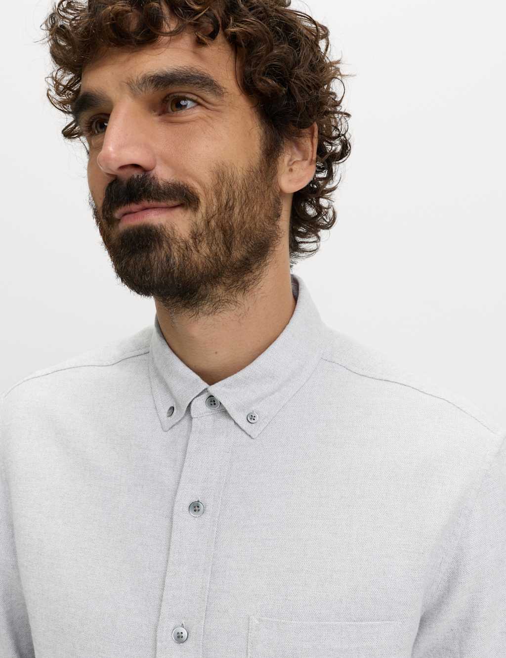 M&S Regular Fit Pure Cotton Flannel Shirt Light Grey