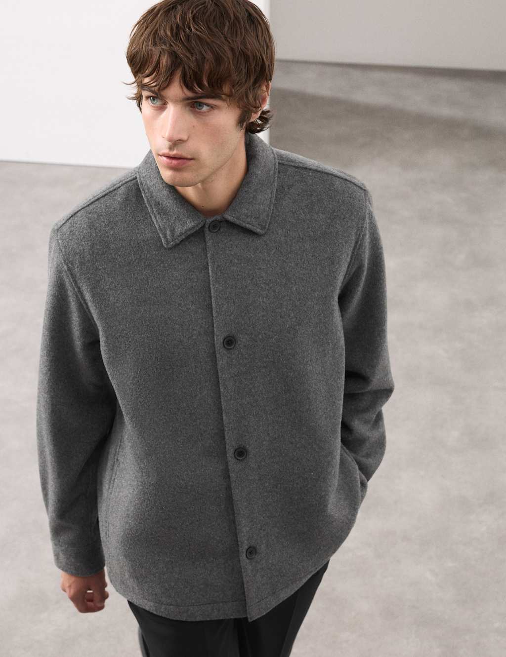 Autograph Regular Fit Wool Blend Overshirt Grey Marl